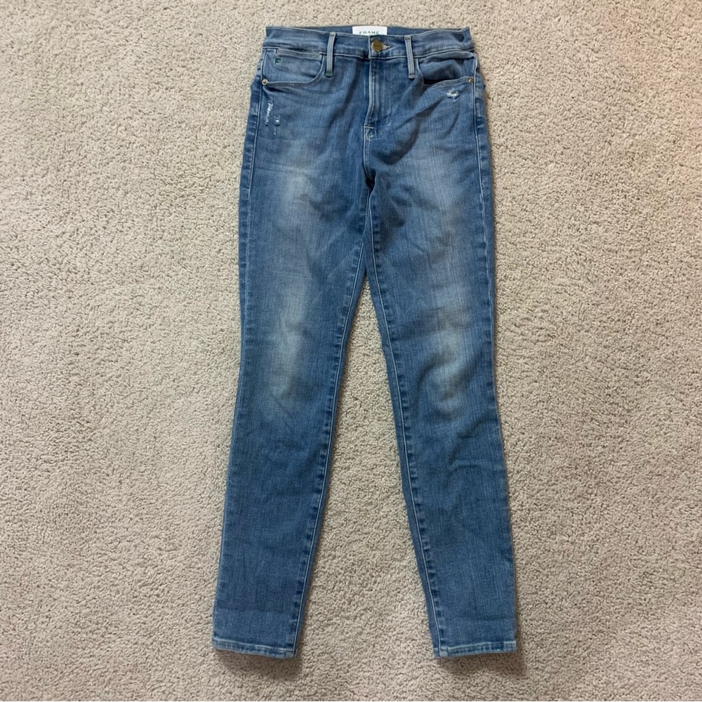 Women's FRAME Le High Flare STRETCH Light INDIGO BLUE Denim SKINNY JEANS  26